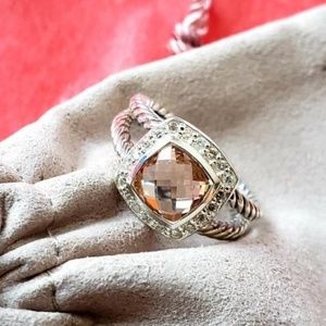 DY Sterling Silver Ring with Morganite,size 7